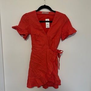 Abercrombie & Fitch Coral Angel Sleeve Wrap Mini Dress (Size XXSP)